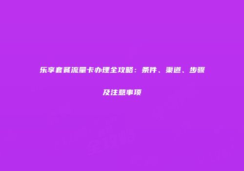 乐享套餐流量卡办理全攻略：条件、渠道、步骤及注意事项