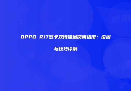 OPPO R17双卡双待流量使用指南：设置与技巧详解