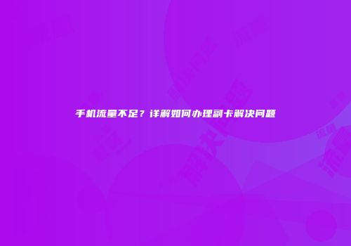 手机流量不足？详解如何办理副卡解决问题