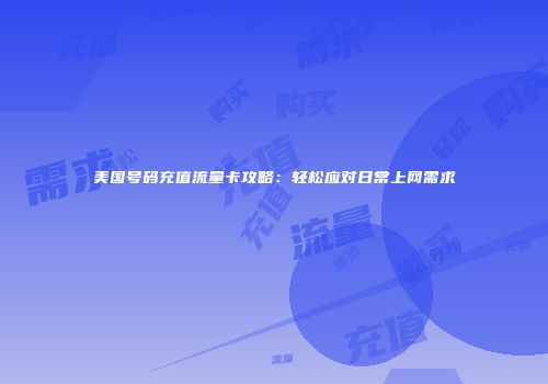 美国号码充值流量卡攻略：轻松应对日常上网需求