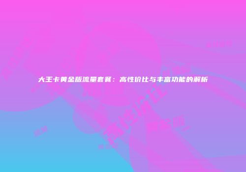 大王卡黄金版流量套餐：高性价比与丰富功能的解析