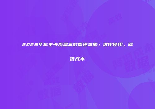 2025年车主卡流量高效管理攻略：优化使用，降低成本