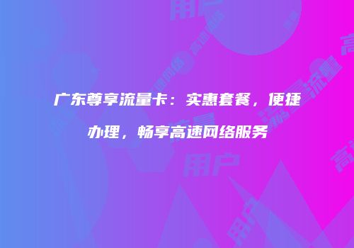 广东尊享流量卡：实惠套餐，便捷办理，畅享高速网络服务