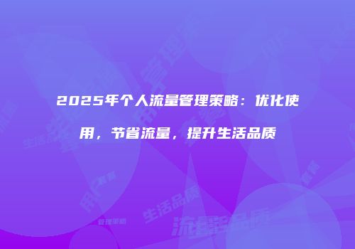 2025年个人流量管理策略：优化使用，节省流量，提升生活品质
