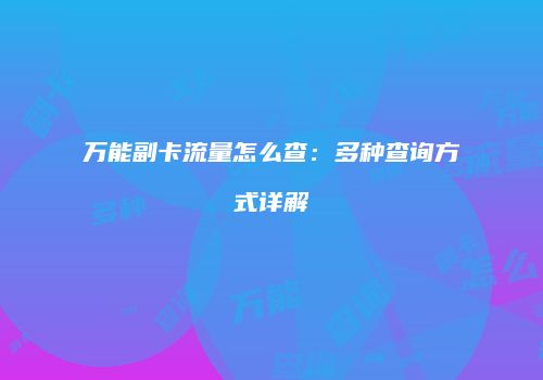 万能副卡流量怎么查：多种查询方式详解