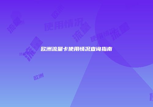 欧洲流量卡使用情况查询指南