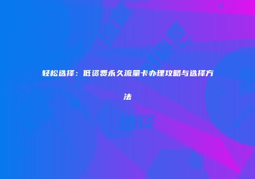 轻松选择：低资费永久流量卡办理攻略与选择方法