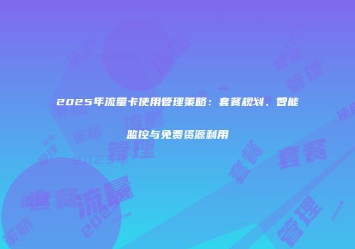 2025年流量卡使用管理策略：套餐规划、智能监控与免费资源利用