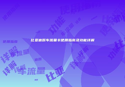 比亚迪原车流量卡使用指南及功能详解