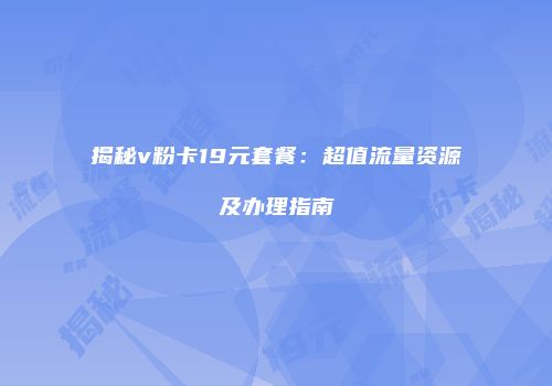 揭秘v粉卡19元套餐：超值流量资源及办理指南