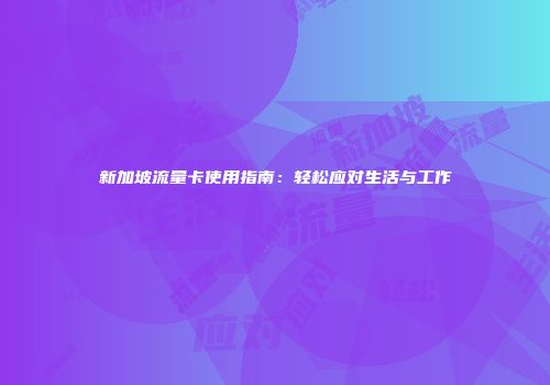 新加坡流量卡使用指南：轻松应对生活与工作