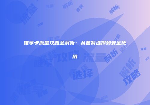 唯享卡流量攻略全解析：从套餐选择到安全使用