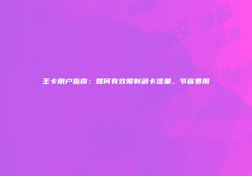 王卡用户指南：如何有效限制副卡流量，节省费用