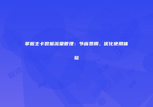 掌握主卡数据流量管理：节省费用，优化使用体验
