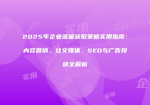 2025年企业流量获取策略实用指南：内容营销、社交媒体、SEO与广告投放全解析