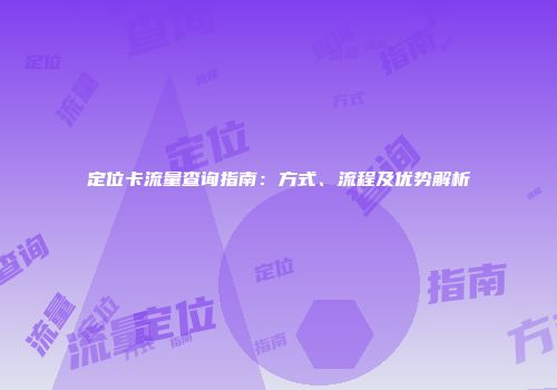 定位卡流量查询指南：方式、流程及优势解析