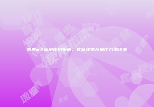 普惠e卡流量使用指南：套餐详情及操作方法详解