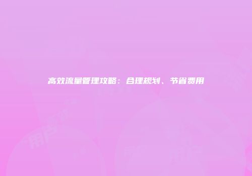 高效流量管理攻略：合理规划、节省费用