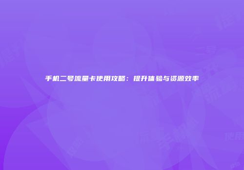 手机二号流量卡使用攻略：提升体验与资源效率