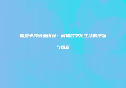流量卡的多重用途：解锁数字化生活的便捷与精彩