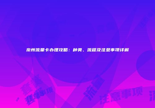 泉州流量卡办理攻略：种类、流程及注意事项详解