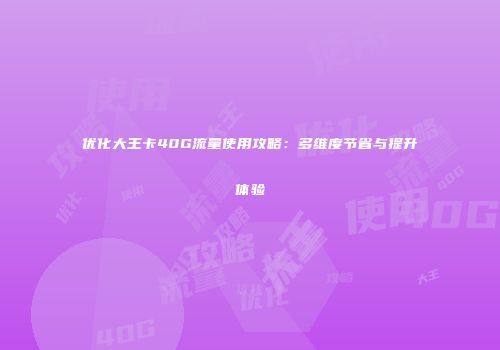 优化大王卡40G流量使用攻略：多维度节省与提升体验