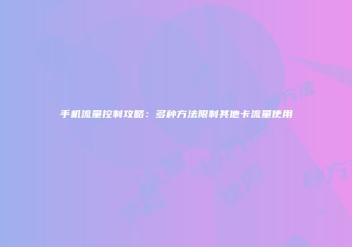 手机流量控制攻略：多种方法限制其他卡流量使用