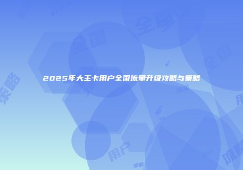 2025年大王卡用户全国流量升级攻略与策略