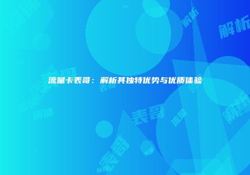 流量卡表哥：解析其独特优势与优质体验