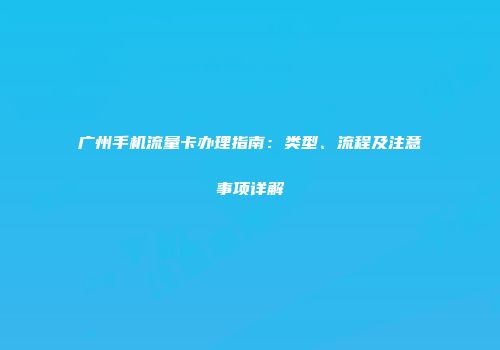 广州手机流量卡办理指南：类型、流程及注意事项详解