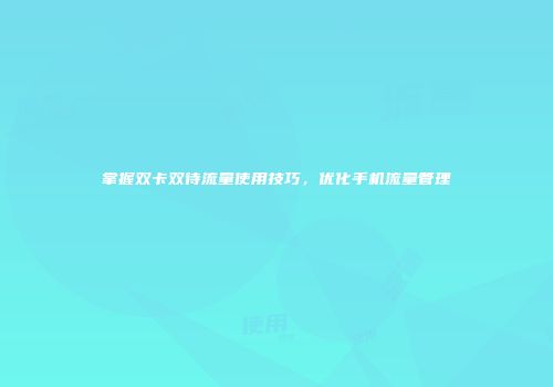 掌握双卡双待流量使用技巧，优化手机流量管理