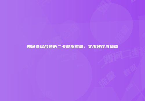 如何选择合适的二卡数据流量：实用建议与指南