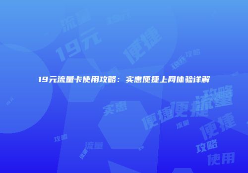 19元流量卡使用攻略：实惠便捷上网体验详解