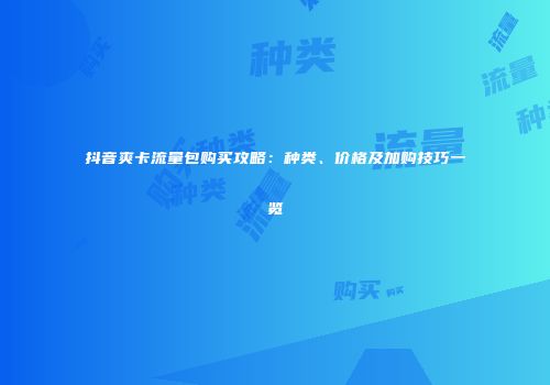 抖音爽卡流量包购买攻略：种类、价格及加购技巧一览