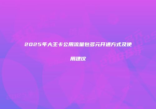 2025年大王卡公用流量包多元开通方式及使用建议