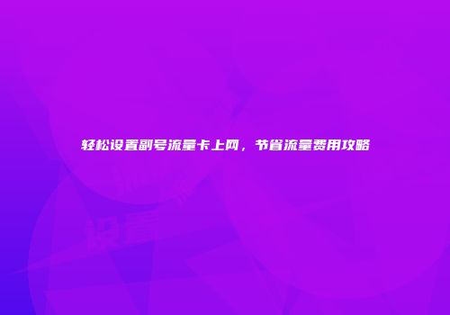 轻松设置副号流量卡上网，节省流量费用攻略