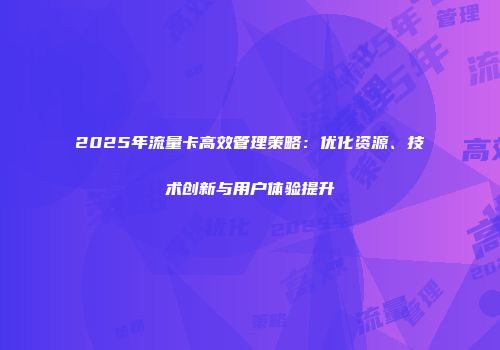 2025年流量卡高效管理策略：优化资源、技术创新与用户体验提升