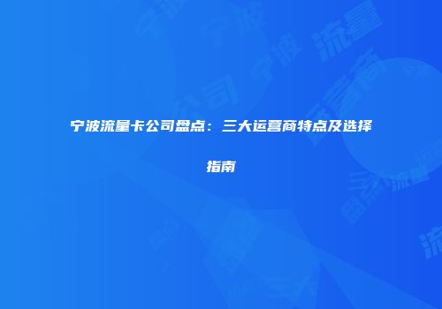 宁波流量卡公司盘点：三大运营商特点及选择指南