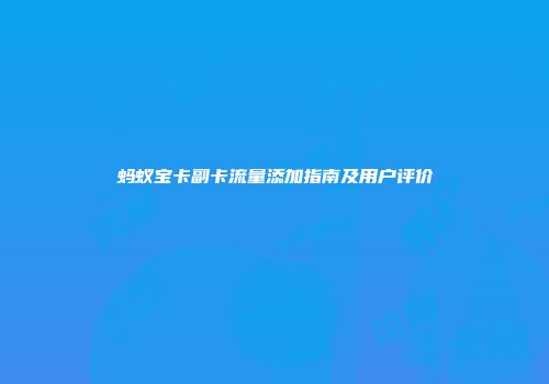 蚂蚁宝卡副卡流量添加指南及用户评价