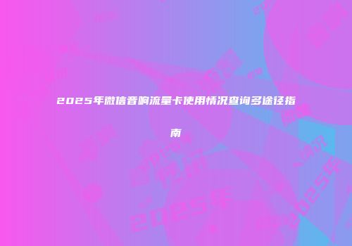 2025年微信音响流量卡使用情况查询多途径指南