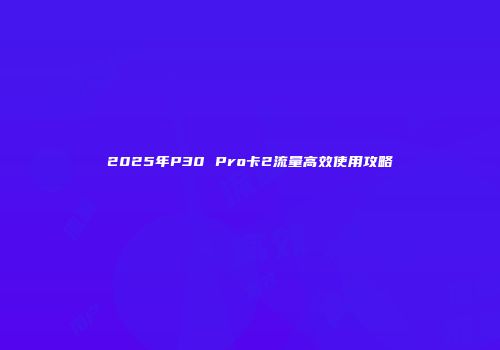 2025年P30 Pro卡2流量高效使用攻略