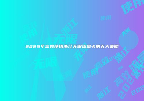 2025年高效使用浙江无限流量卡的五大策略