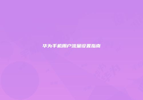 华为手机用户流量设置指南