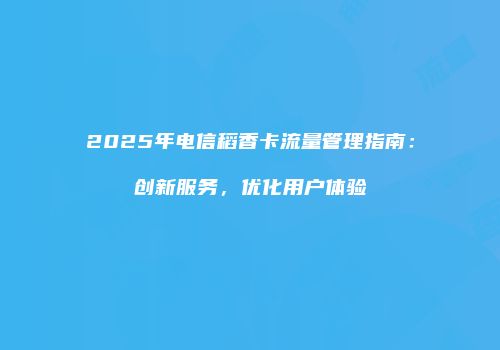2025年电信稻香卡流量管理指南：创新服务，优化用户体验