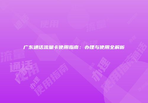 广东通话流量卡使用指南：办理与使用全解析