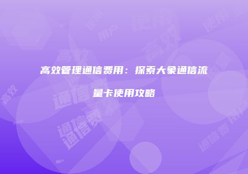 高效管理通信费用：探索大象通信流量卡使用攻略