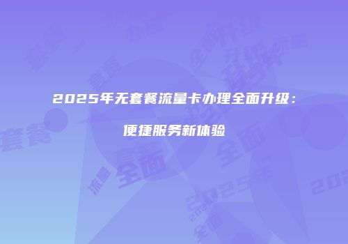 2025年无套餐流量卡办理全面升级：便捷服务新体验