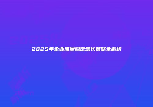 2025年企业流量稳定增长策略全解析