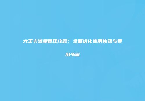 大王卡流量管理攻略：全面优化使用体验与费用节省
