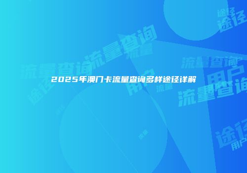 2025年澳门卡流量查询多样途径详解
